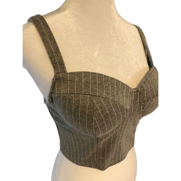 Haute Monde Bustier Top Gray Stripes Adjustable Straps Cropped Padded Top Small - Picture 7 of 12